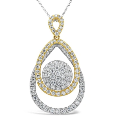 Tresorra 18k White/yellow Gold Two Tone Two Shapes Open Halo Diamond Pendant Necklace In Two-tone