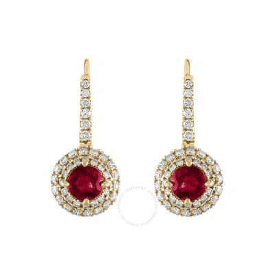 Tresorra 18k Yellow Gold Diamond & Ruby Drop Earrings