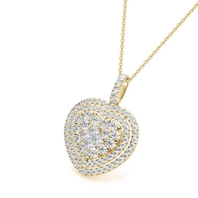 Tresorra 18k Yellow Gold Yellow Gold Heart Double Halo Diamond Pendant Necklace