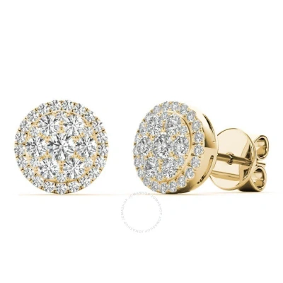 Tresorra 18k Yellow Gold Yellow Gold Round Halo Cluster Diamond Stud Earrings