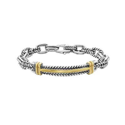 Tresorra Sterling Silver & 18k Yellow Gold Men's Cable Id Link Bracelet In Metallic