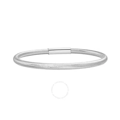 Tresorra Sterling Silver Basketweave Stretch Bangle Bracelet In White