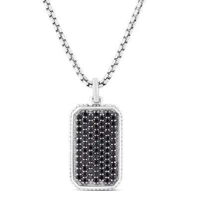 Tresorra Sterling Silver Black Spinel Tag Pendant Necklace