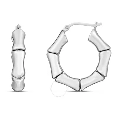 Tresorra Sterling Silver Bold Bamboo Hoop Earrings In White
