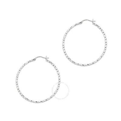 Tresorra Sterling Silver Diamond Cut Hoop Earrings - 2x40mm In White