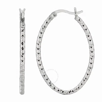 Tresorra Sterling Silver Diamond Cut Oval Earrings In White