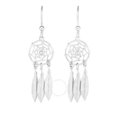Tresorra Sterling Silver Dream Catcher Earring - 56mm X -15.2mm In White