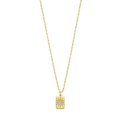 Tresorra Sterling Silver Gold Plated Cz Starburst Locket Pendant Necklace