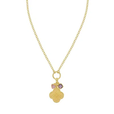 Tresorra Sterling Silver Gold Plated Flower Cz Charm Necklace