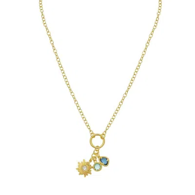 Tresorra Sterling Silver Gold Plated Sunflower Cz Charm Necklace