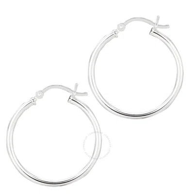 Tresorra Sterling Silver Hoop Earrings - 2mm X 25mm In White