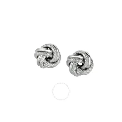 Tresorra Sterling Silver Mini Textured & Polished Love Knot Earrings In White