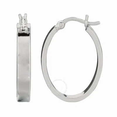 Tresorra Sterling Silver Oval Square Edge Hoop Earrings In White
