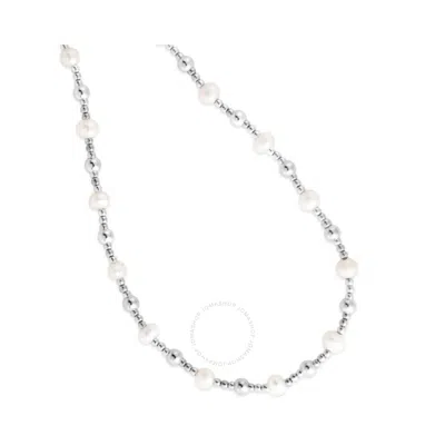 Tresorra Sterling Silver Pearl Bead Chain Necklace In White