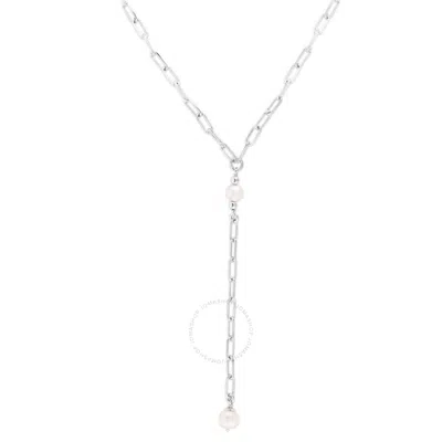 Tresorra Sterling Silver Pearl Paperclip Lariat Necklace