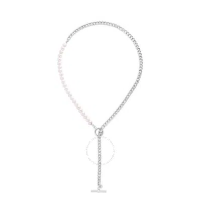 Tresorra Sterling Silver Pearl Paperclip Toggle Necklace