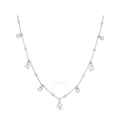 Tresorra Sterling Silver Pearl Station Charm Necklace
