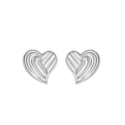 Tresorra Sterling Silver Radiant Heart Stud Earring In Metallic
