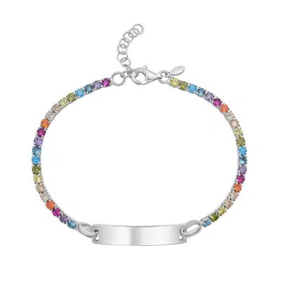 Tresorra Sterling Silver Rainbow Cz Id Bracelet In Multi
