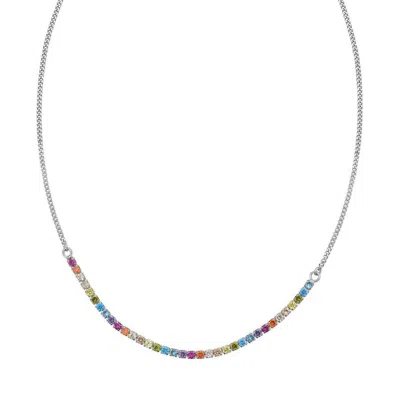 Tresorra Sterling Silver Rainbow Cz Necklace In Multi