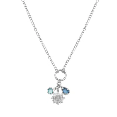 Tresorra Sterling Silver Sunflower Cz Charm Necklace