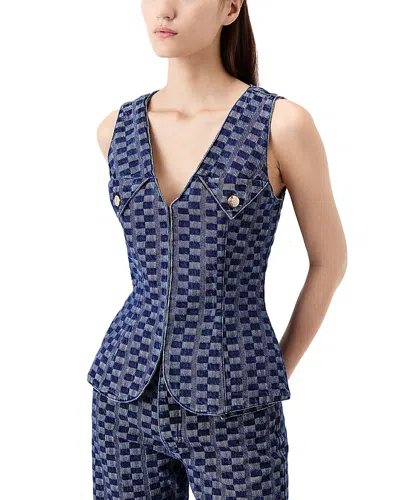 Tressé Tresse Cotton Slim Checkered Pattern Vest In Blue