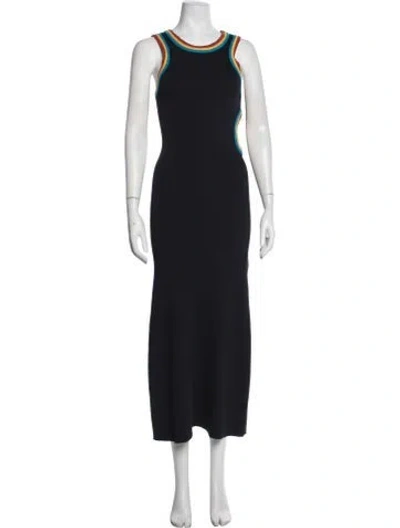Pre-owned Tressé Crew Neck Long Dress In Blue