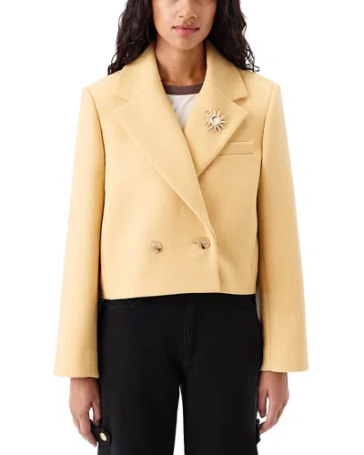 Tressé Tresse Cropped Wool Blend Double Breasted Blazer In Yellow