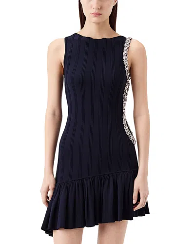 Tressé Tresse Drop Waist Asymmetrical Beaded Trim Dress In Blue
