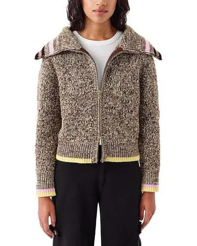 Tressé Tresse Funnel Neck Zippered Sweater In Burgundy