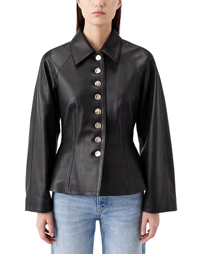 Tressé Tresse Leather Peplum Hem Raglan Sleeve Jacket In Black