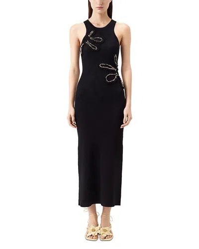 Tressé Tresse Long Knit Floral Beaded Dress In Black