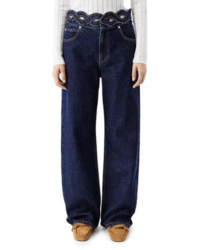 Tressé Tresse Mid Rise Straight Raw Jeans In Blue