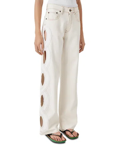 Tressé Tresse Pouja Cotton Mid Rise Wide Leg Jeans In Off White
