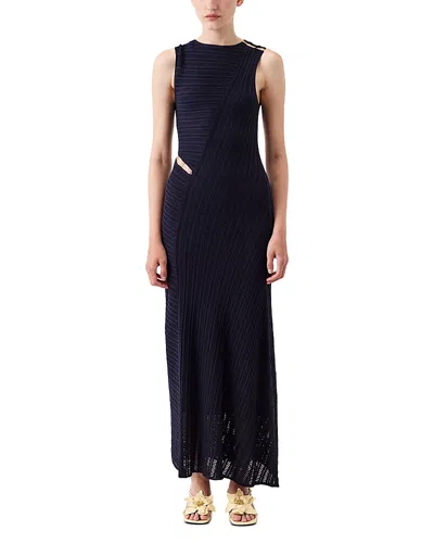 Tressé Tresse Slit Cutouts Pointelle Maxi Dress In Blue