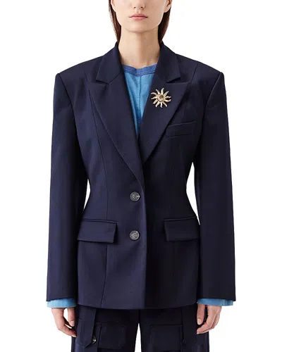 Tressé Tresse Tailored Belted Sun Brooch Blazer In Blue