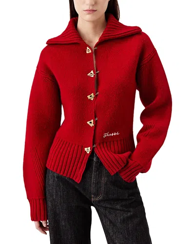Tressé Tresse Wool Toggle Front Funnel Neck Sweater In Red