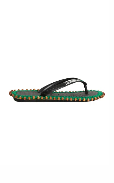 Tressé X Havaianas Avaia Wood-beaded Rubber Sandals In Black