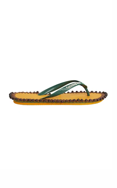 Tressé X Havaianas Avaia Wood-beaded Rubber Sandals In Yellow