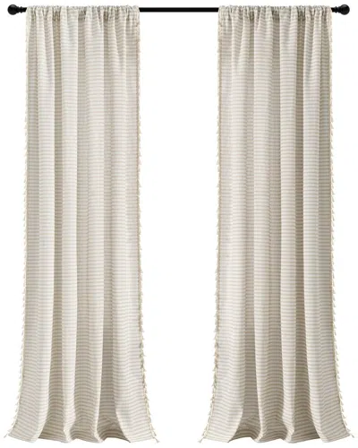 Triangle Home Boho Coastal Horizontal Ticking Stripe Tassel Window Curtain Panels Set In Neutral