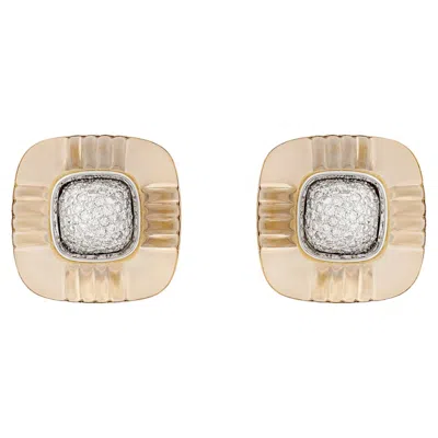 Pre-owned Trianon 14 Karat Two Tone Gold Rock Crystal And Diamond Earrings In Multi