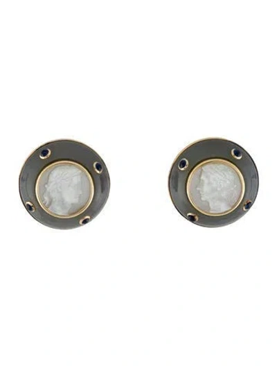 Pre-owned Trianon 14k Mother Of Pearl, Chalcedony & Sapphire Clip-on Earrings In Multicolor
