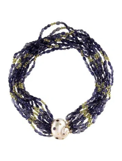 Pre-owned Trianon 14k Shell, Iolite & Peridot Multistrand Necklace, 19"