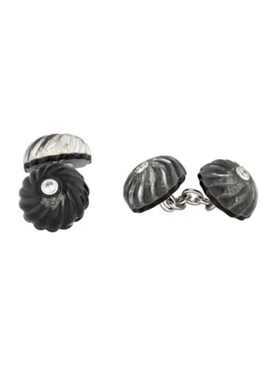 Pre-owned Trianon 18k Diamond,onyx & Quartz Doublet Cufflinks In Multi