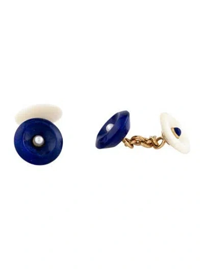 Pre-owned Trianon 18k Pearl, Mother Of Pearl & Lapis Lazuli Cufflinks In Multicolor