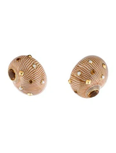 Pre-owned Trianon 18k Pearl, Shell & Citrine Clip-on Earrings In Multicolor