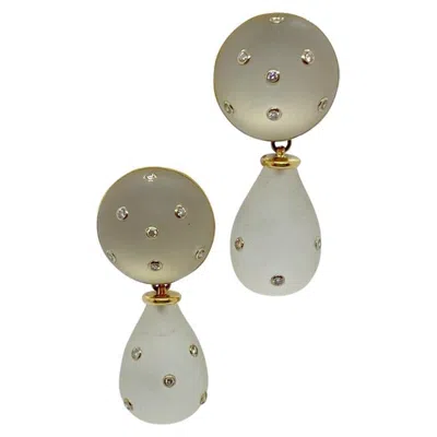 Pre-owned Trianon Crystal And Diamond Interchangeable Button/drop 14 Karat Earrings In Multi