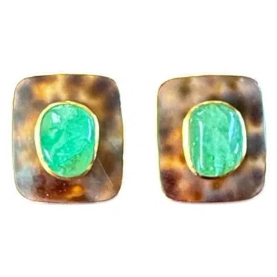 Pre-owned Trianon Green Emerald Earrings 18k Yellow Gold Earrings 1980