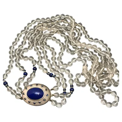 Pre-owned Trianon Sapphire Lapis Frosted Crystal Gold Multi Strand Necklace Detachable Pin In Blue