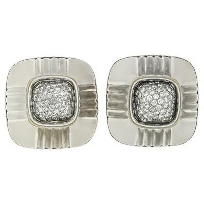 Pre-owned Trianon Vintage  14k Two Tone Gold Rock Crystal & Diamond Domed Cushion Earrings In Multi